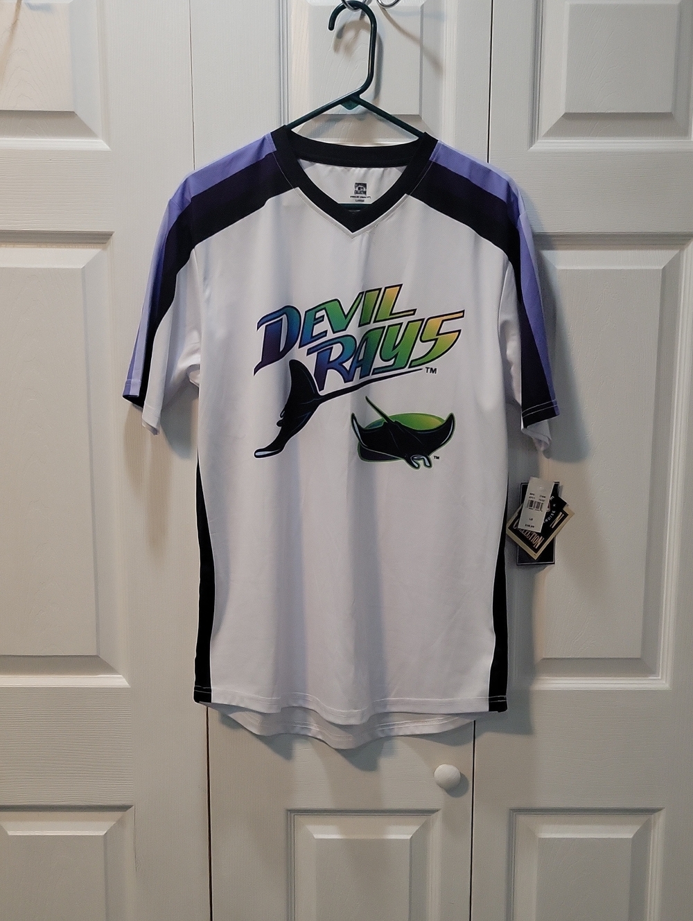 Tampa Bay Devil Rays White V-Neck Jersey with Purple Accents